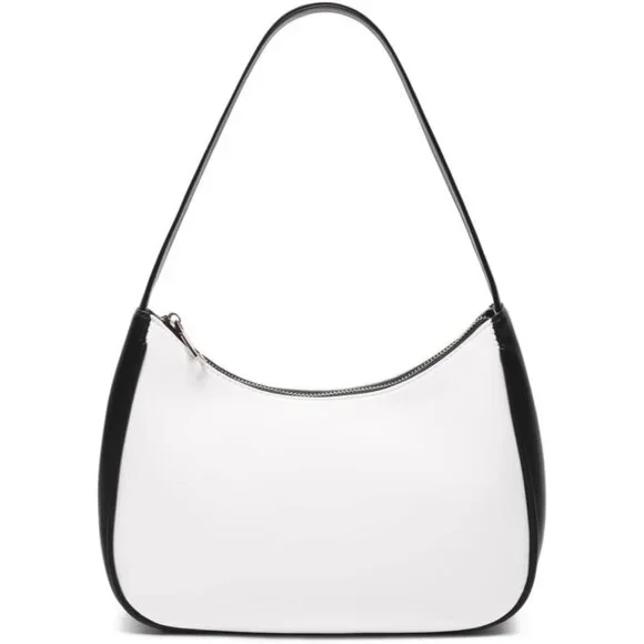 Women Black& White Imported Polyester Leather Zipper Closure Cute Tote Handbag - Picture 5 of 6